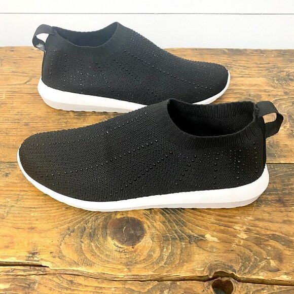 Cynthia Rowley Rhinestone Black Knit Comfort Slip On Sock Sneakers, Size 9.5 - Picture 5 of 11